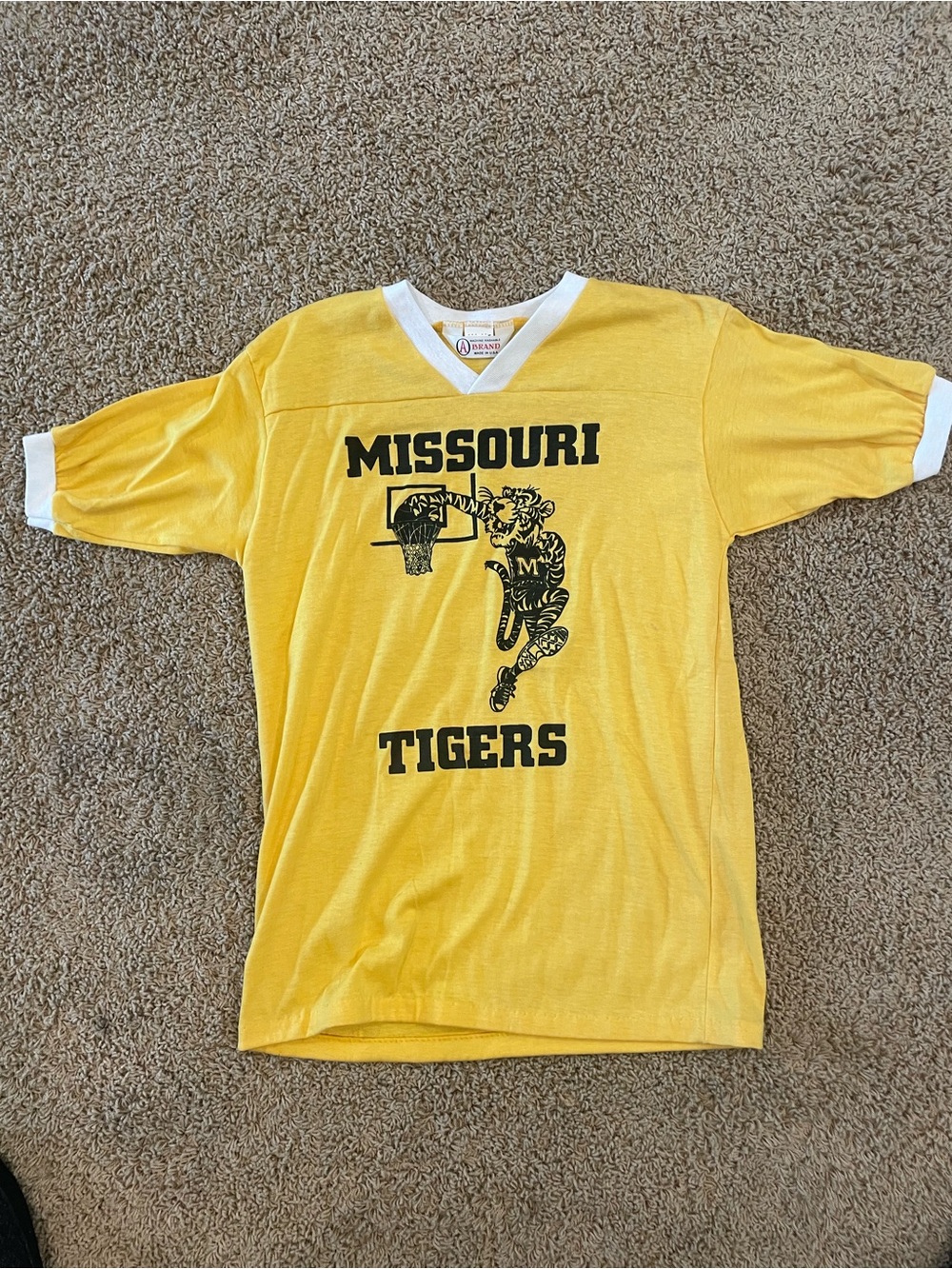 Missouri Tigers Yellow Short Sleeve V-Neck Tee - Vintage